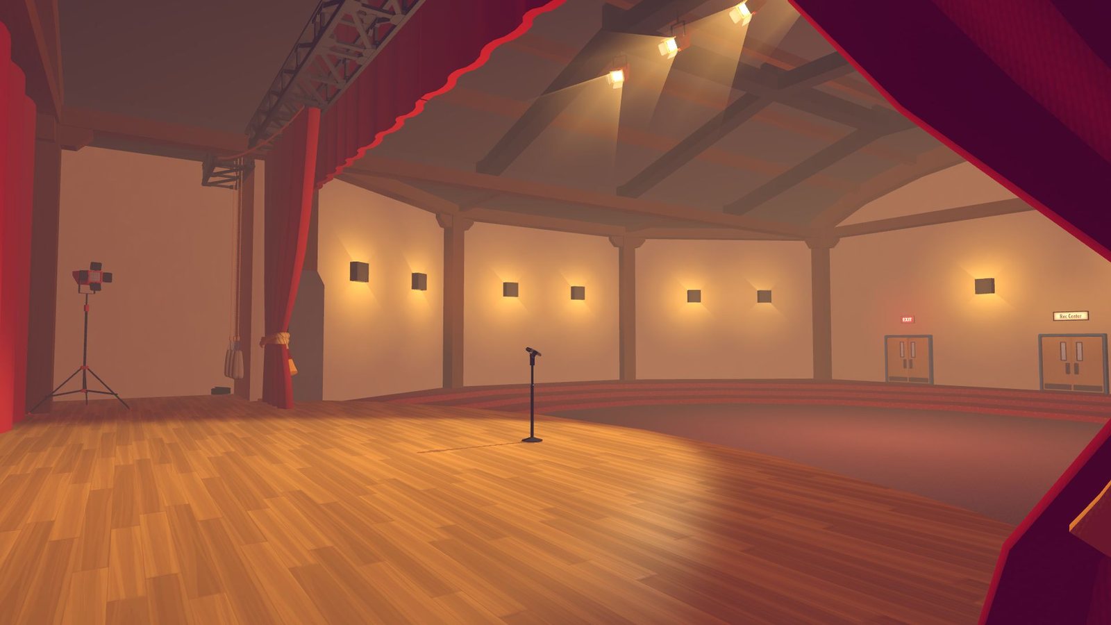 A stage with spotlights and a microphone