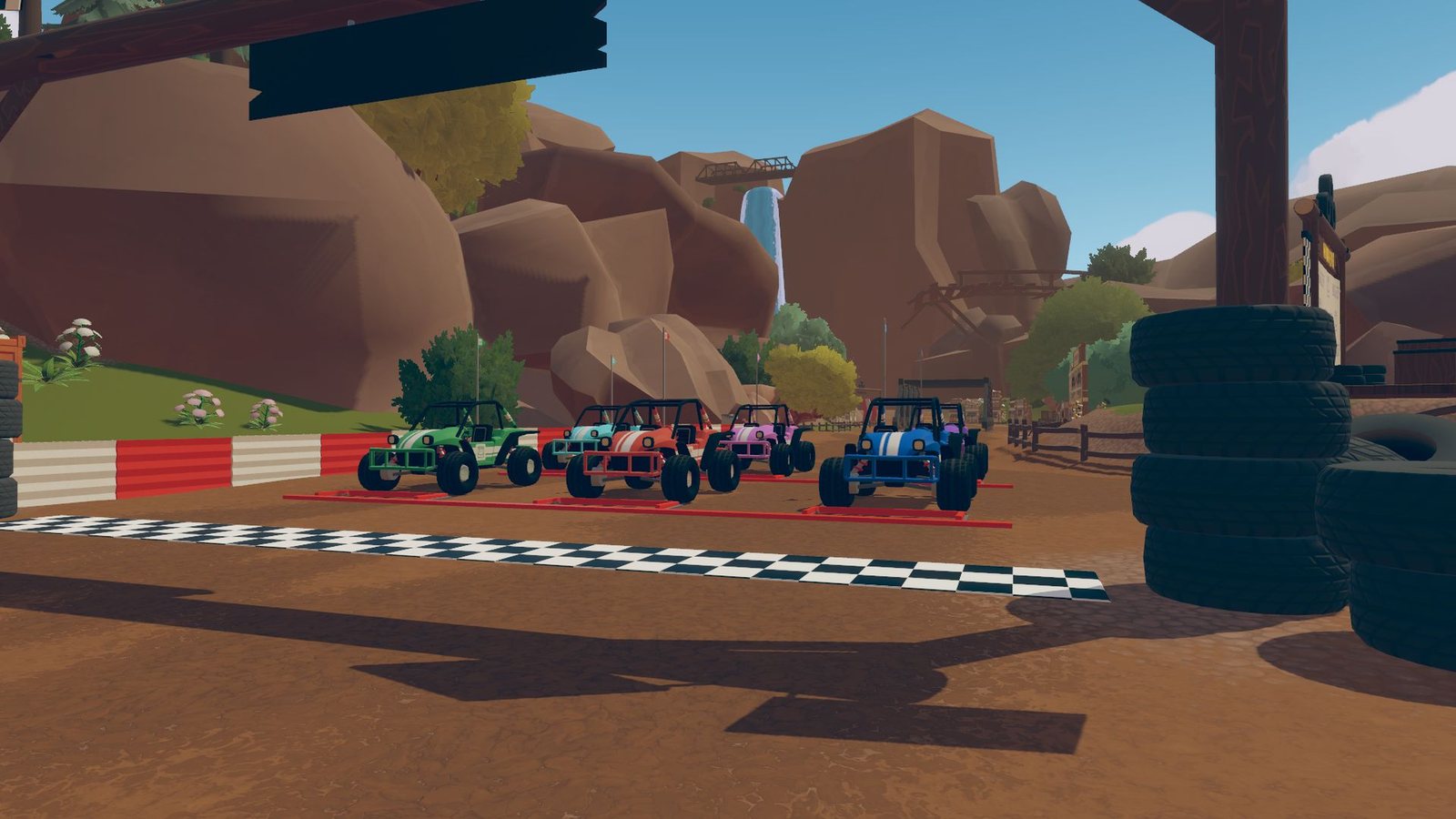 Go-karts lined up at a starting line